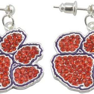Clemson Tigers Rhinestone Logo Dangle Earrings